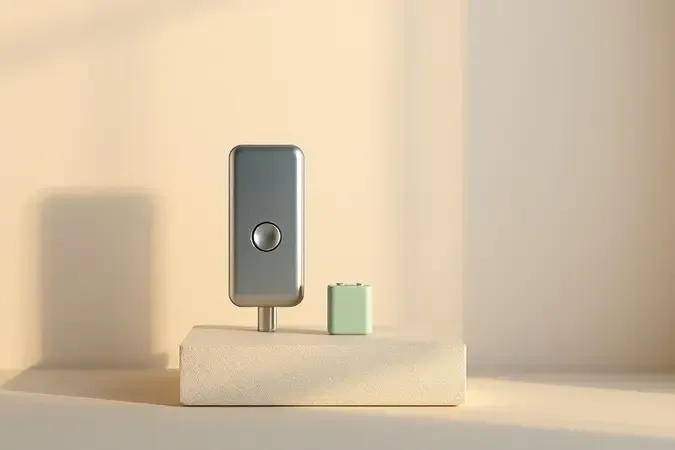 Elementos conceituais 3D para escolha de campainha sem fio com botão minimalista, bateria e ondas sonoras em composição elegante.