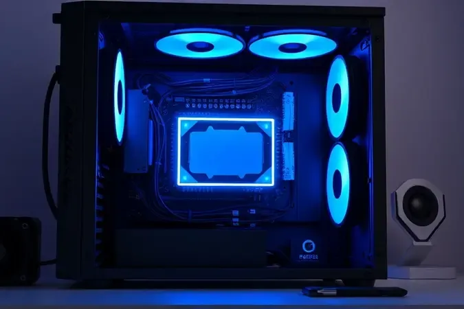 Render 3D ilustrativo de placa de rede sendo instalada em slot de placa-mãe dentro de gabinete de PC aberto