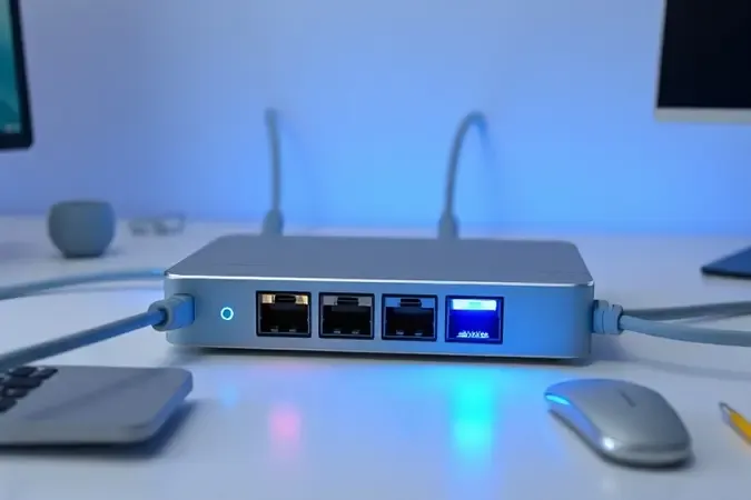 Conceito de configuração de roteador dual WAN com cabos ethernet conectados e indicadores sutis
