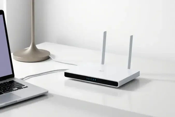 Roteador com design moderno sobre mesa minimalista em render conceitual