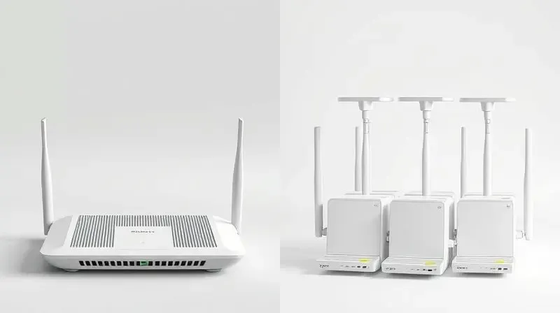 Comparação entre roteador gigabit tradicional e sistema Mesh para redes domésticas eficientes.