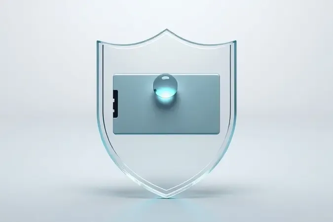 Render conceitual de cartão de memória resistente protegido por estrutura translúcida moderna e limpa