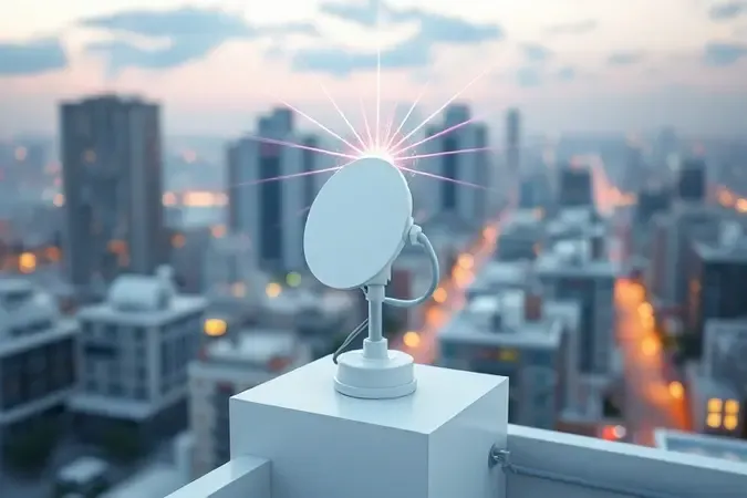 Antena wifi exterior no telhado irradiando ondas de sinal direcional em 3D render