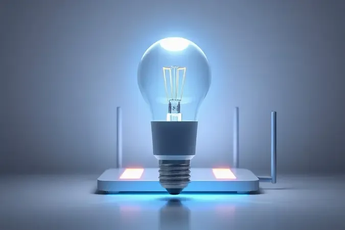Lâmpada inteligente de led emitindo ondas de conexão sem fio com rede residencial e roteador