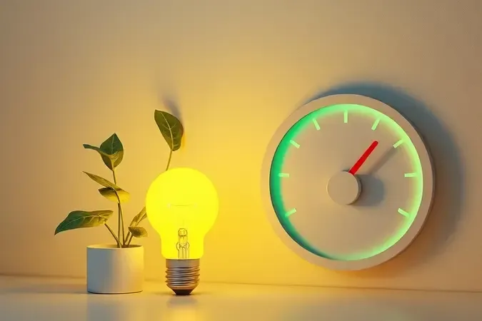 Lâmpada inteligente eficiente com indicador de economia de energia sobre cena ecológica moderna