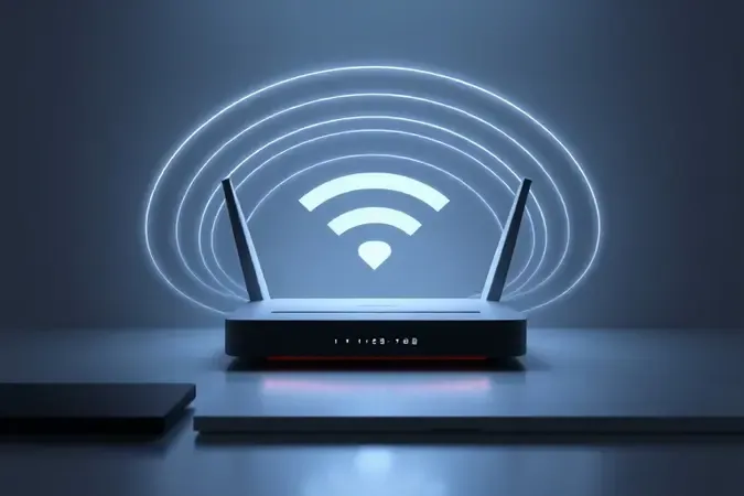 Ondas de sinal Wi-Fi emanando do router para mejorar velocidad en escena moderna minimalista
