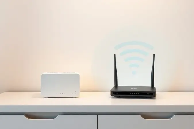 Comparação conceitual entre modem básico de operadora e roteador moderno com cobertura Wi-Fi ampla