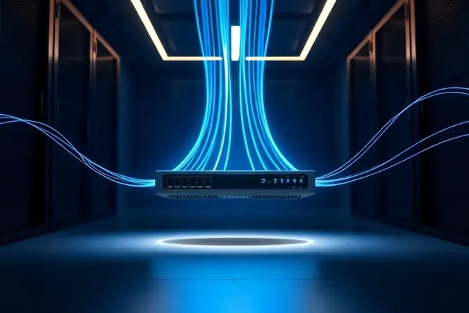 Roteador corporativo de alta performance com flujos de datos luminosos conceptuales