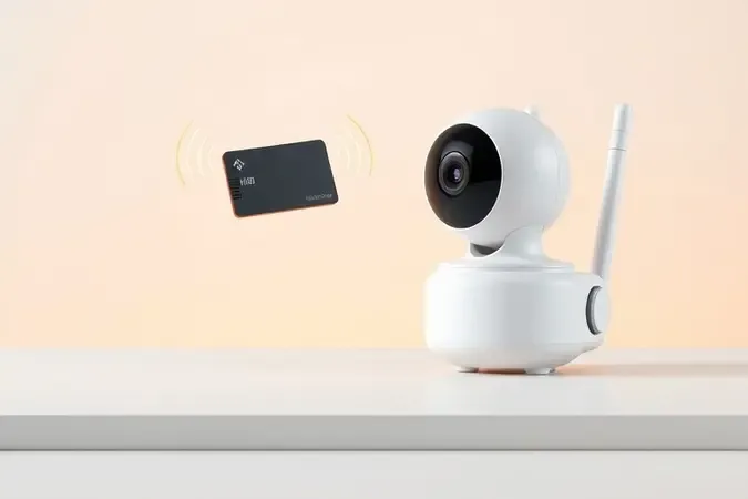 Ilustração conceitual de cartão de memória para câmera WiFi com formas suaves e iluminação limpa de estúdio