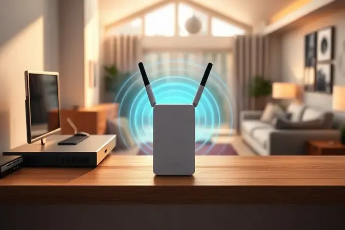 Posicionamento ideal do repetidor Wi-Fi entre o roteador e o cômodo mais distante de casa em render 3D