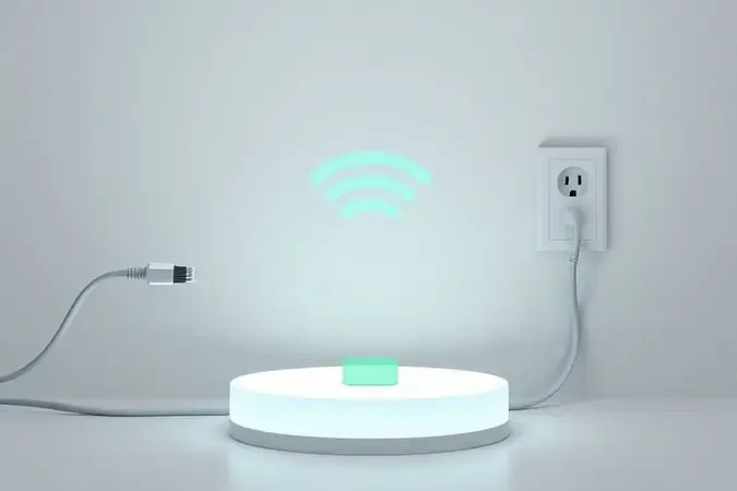 Comparativo conceitual entre conexão powerline, rede sem fio e cabo ethernet em render 3D minimalista