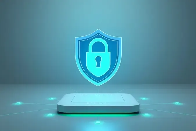 Conceito de segurança de rede Wi-Fi com escudo digital protegendo um roteador em render 3D.