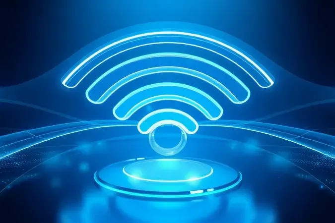 Concepto 3D tecnológico de onda e circuito, representando as novas generaciones Wi-Fi 6 y Wi-Fi 7.
