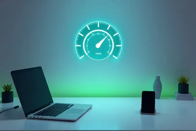Teste de velocidade gigabit com roteador, notebook e smartphone em render