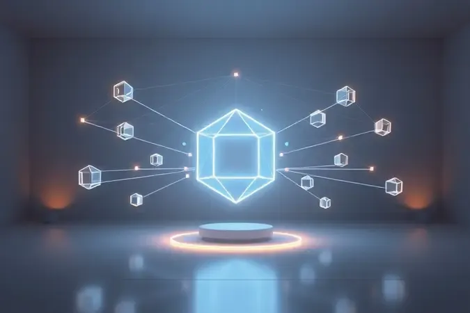 Representação conceitual de rede doméstica com hub central, nós flutuantes e trajetos luminosos de conexão