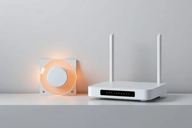 Roteador minimalista com controle abstrato de vidro fosco para ajuste de canal em render 3D conceitual