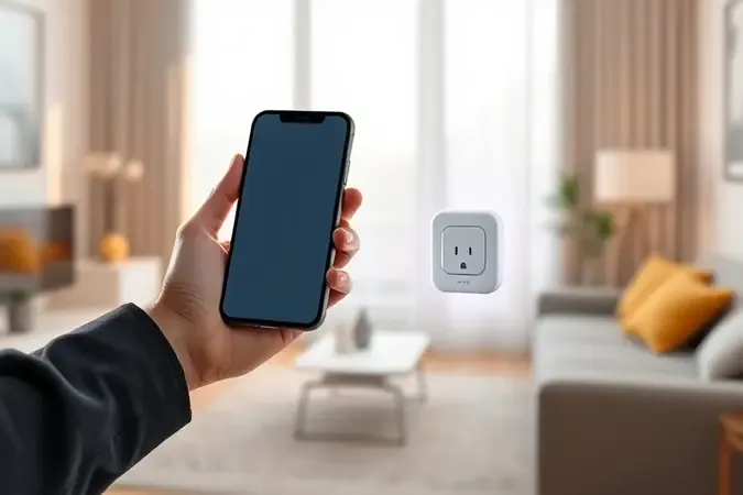 Controle de tomada inteligente pelo celular em cena conceitual elegante
