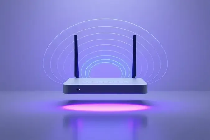 Roteador moderno emitindo ondas de sinal wi-fi concêntricas em render 3D conceitual elegante